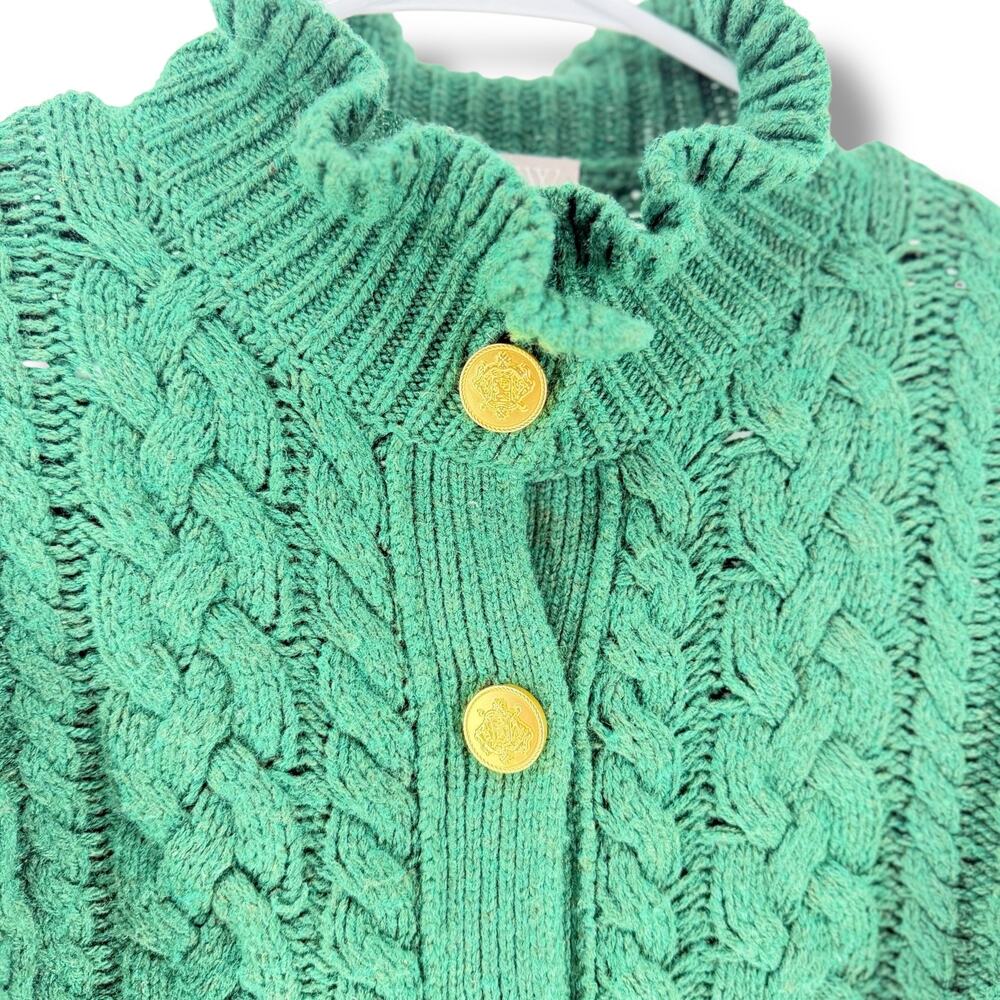 JCrew Cable Knit Cardigan Womens Small Green Gold Crest Buttons Dark Academia - Picture 4 of 14